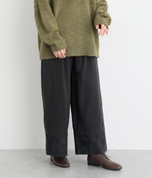 【tukuroi by SUN VALLEY】コットンリネンツイルボタニカル刺繍ワイドパンツ(ダークネイビー-F)