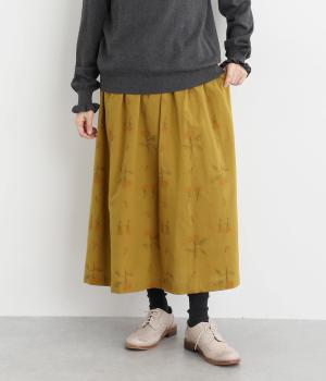 コットン平織起毛 総柄刺繍スカート