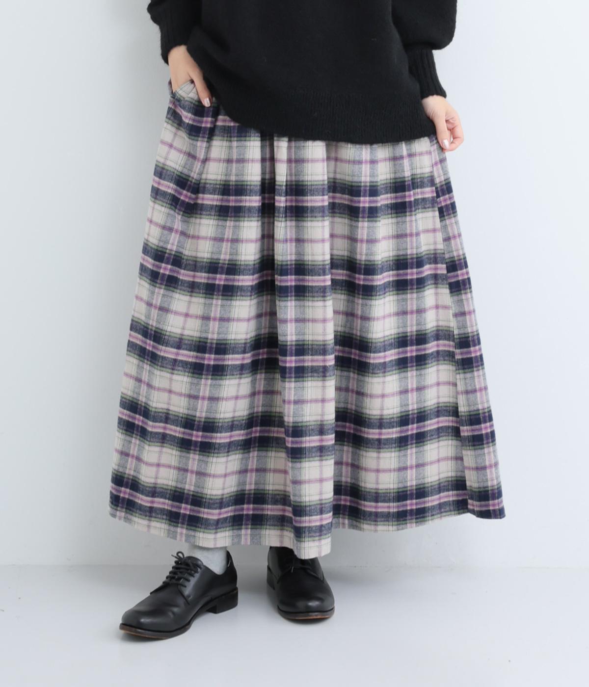 コットン綾織起毛チェックスカート(グレージュ-F)