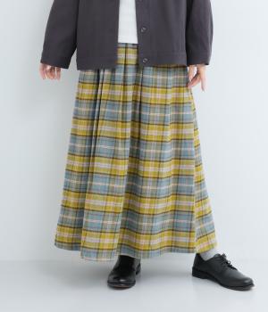 コットン綾織起毛チェックスカート(ブルーグリーン-F)