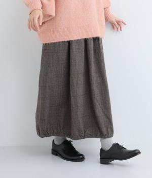 コットンリネン平織起毛スカート(グレンチェックグレー-F)