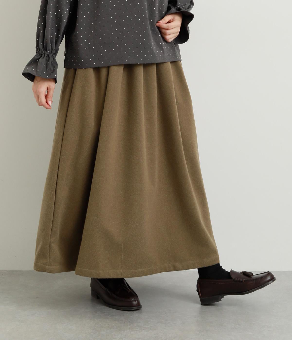 ウール混TRダブルフェイススカート(無地カーキベージュ-F)
