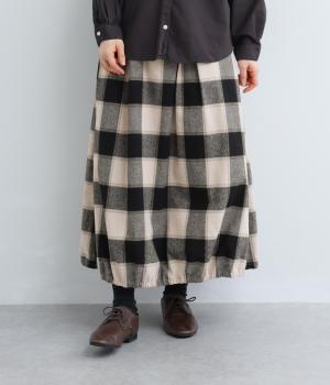 コットン平織起毛ブロックチェックスカート