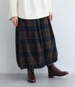 コットン平織起毛ブロックチェックスカート(ブラウン×ネイビー-F)