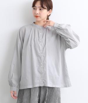 コットンローン日本製品染　ダブルボタンブラウス(ブルーグレー-F)
