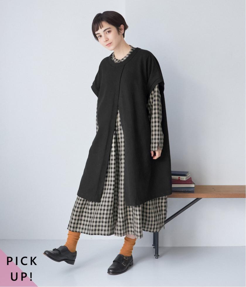 コットン変わり編みリブ裏毛　2wayスリットロングベスト