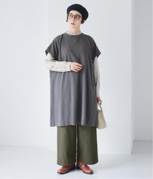 コットン変わり編みリブ裏毛　2wayスリットロングベスト(ダークグレー-F)