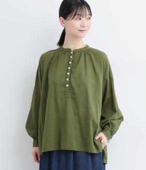 コットンボイル日本製品染　スタンドカラーブラウス