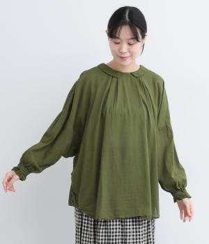 コットンボイル日本製品染　2way丸襟ワイドブラウス