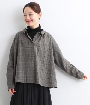 コットンリネン平織　ブラウス(グレー-F)