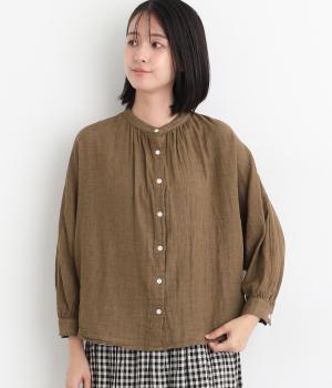 コットンTOP糸ダブルガーゼ　ドルマンワイドブラウス(ブラウン-F)