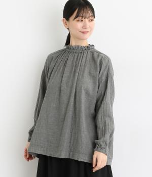 コットンTOP糸ダブルガーゼ　ネックギャザープルオーバ