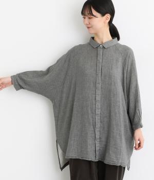 コットンTOP糸ダブルガーゼ　ドルマンワイドチュニックシャツ(ダークグレー-F)