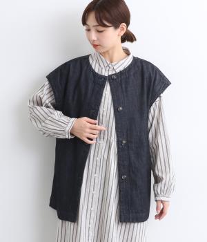 コットン甘織デニム　2wayベスト(ネイビー-F)