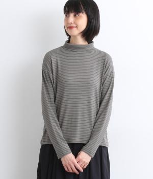 ストレッチフライスボーダー　モックネックプルオーバー