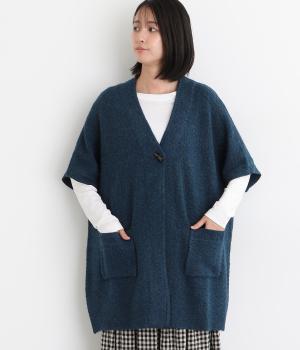 【tukuroi by SUN VALLEY】ウール混ミドルゲージ　ニットロングカーディガン(グリーンブルー-F)