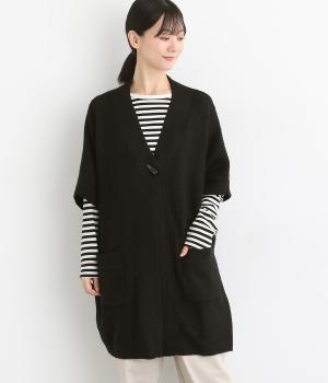 【tukuroi by SUN VALLEY】ウール混ミドルゲージ　ニットロングカーディガン(クロ-F)