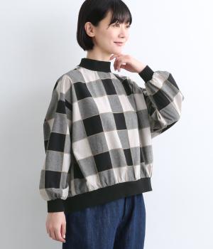 コットンモール糸　ブロックチェックリブプルオーバ(エクリュ×クロ-F)