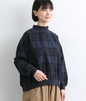 コットンモール糸　ブロックチェックリブプルオーバ(ダークブルー×ネイビー-F)