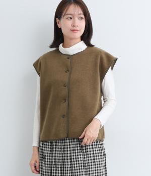 ウール混ダブルフェイスジャケットベスト(カーキブラウン-F)