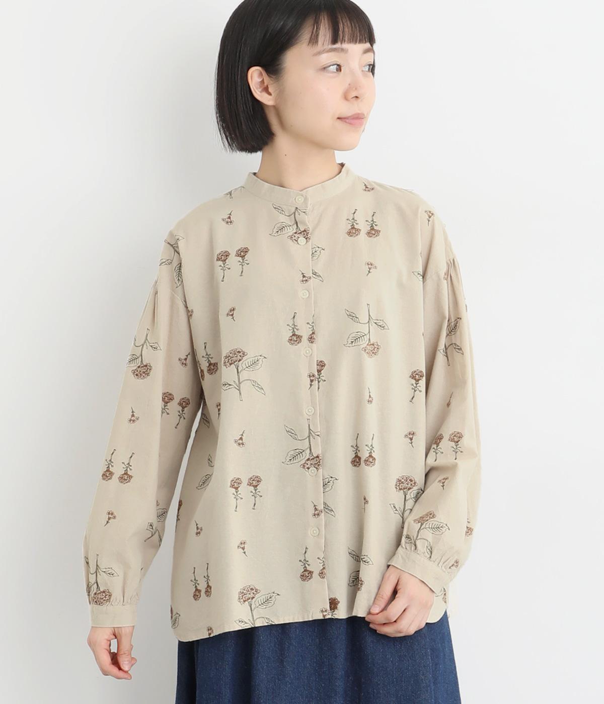 コットン平織起毛 総柄刺繍ブラウス(バニラ-F)