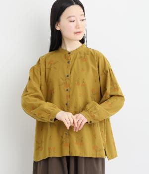 コットン平織起毛 総柄刺繍ブラウス(マスタード-F)