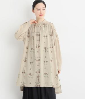 コットン平織起毛 総柄刺繍チュニックブラウス