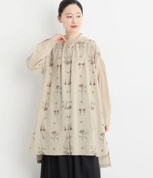 コットン平織起毛 総柄刺繍チュニックブラウス(バニラ-F)