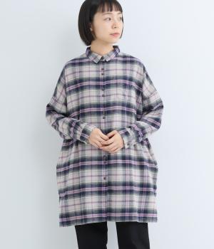 コットン綾織起毛チェックチュニックブラウス