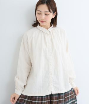 コットンダブルガーゼ 日本製品染ブラウス(アイボリー-F)