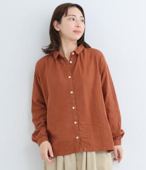 コットンダブルガーゼ 日本製品染ブラウス(レンガ-F)