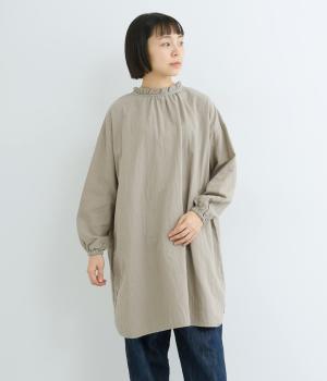 コットンダブルガーゼ 日本製品染2wayフリルネックチュニックシャツ