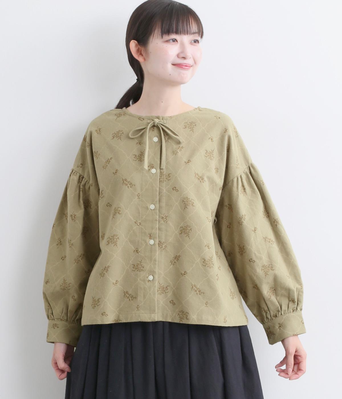 コットン平織起毛総柄プリント2wayブラウス(ベージュ-F)