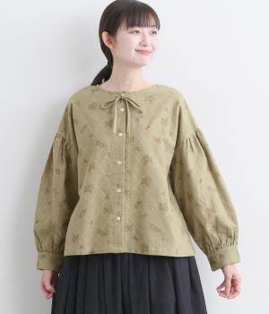 コットン平織起毛総柄プリント2wayブラウス(ベージュ-F)