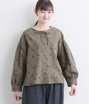 コットン平織起毛総柄プリント2wayブラウス(グレー-F)