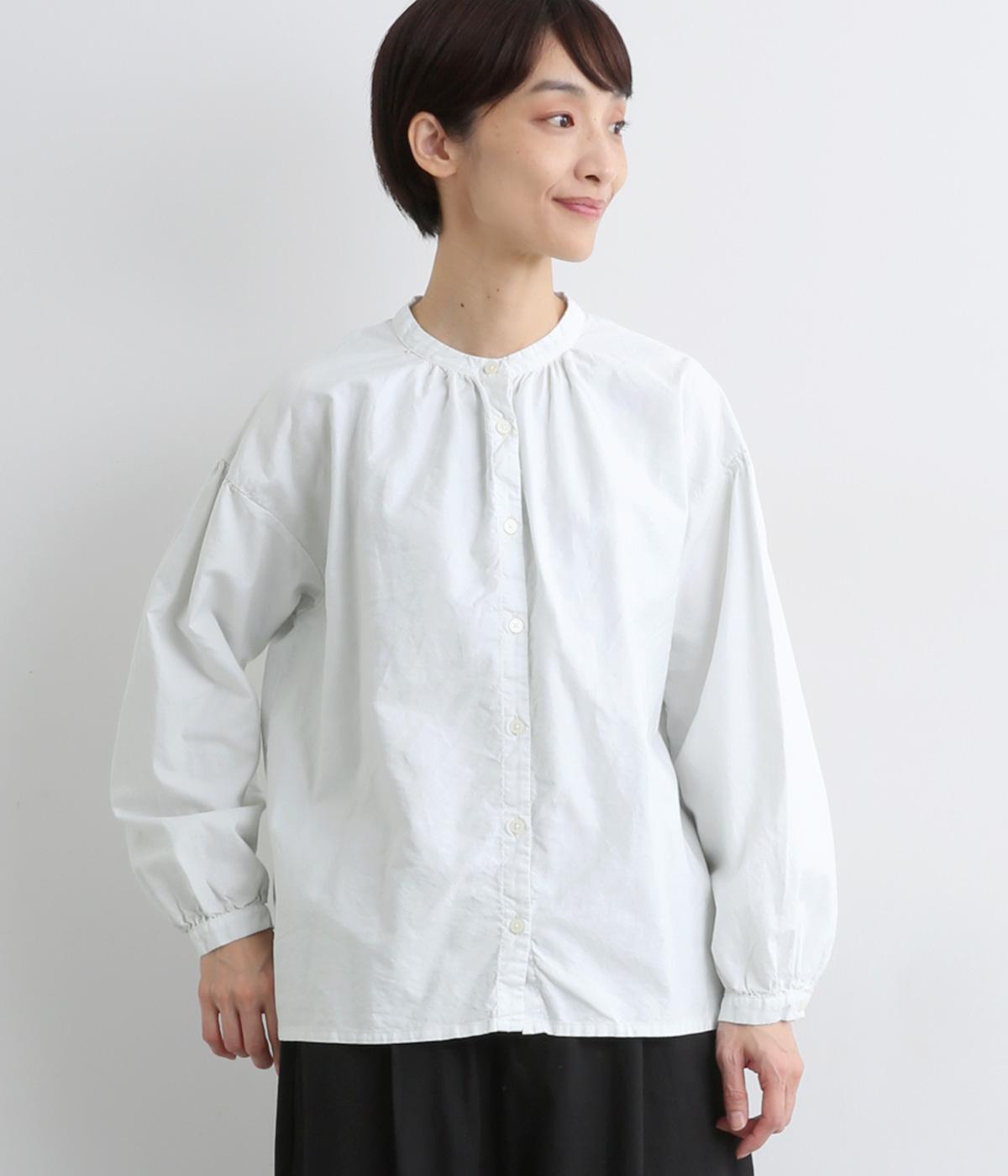 コットンオックス日本製品染バンドカラーブラウス(スノーホワイト-F)