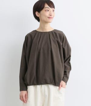 コットンオックス日本製品染2wayブラウス(ダークブラウン-F)