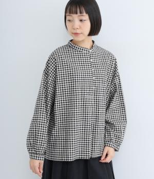 コットンリネン平織起毛プルオーバーブラウス(ギンガムクロ×キナリ-F)