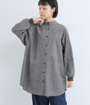 コットンリネン平織起毛2wayリブチュニックブラウス(チドリクロ×グレージュ-F)