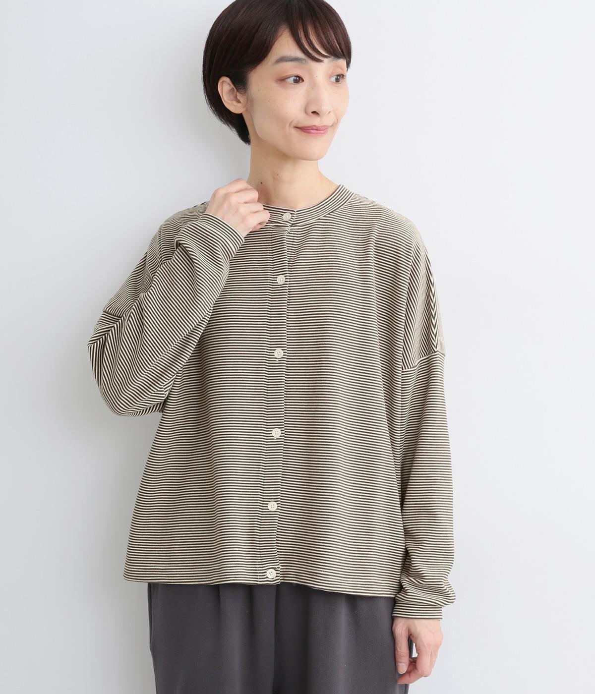 ストレッチスムース起毛カーディガン(アイボリー×スミクロ-F)