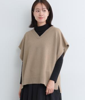 リサイクルポリエステルナイロン天竺ニットポンチョベスト