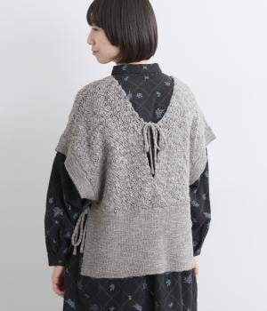 アクリルナイロンウールスラブ模様編みカシュクールニットベスト