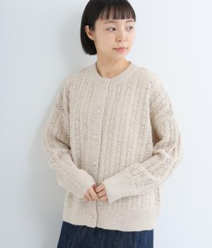 アクリルナイロンウールスラブ模様編みニットカーディガン