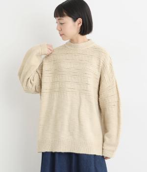 アクリルナイロンウールスラブ模様編みニットプルオーバー(アンティークホワイト-F)