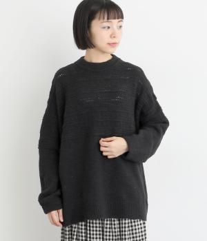 アクリルナイロンウールスラブ模様編みニットプルオーバー(クロ-F)