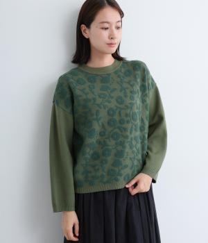 ダブルジャカードニットプルオーバー(フォレストグリーン-F)