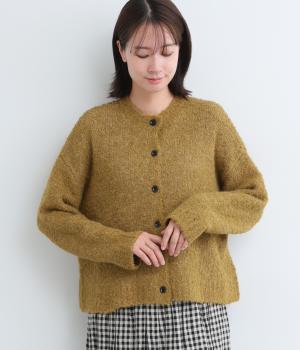 ウール混ループヤーンローゲージニットカーディガン(キャメルマスタード-F)