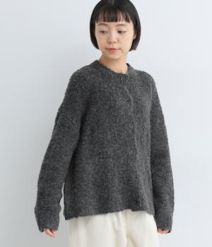 ウール混ループヤーンローゲージニットカーディガン(チャコール-F)