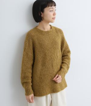 ウール混ループヤーンローゲージニットプルオーバー(キャメルマスタード-F)