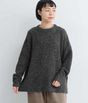 ウール混ループヤーンローゲージニットプルオーバー(チャコール-F)